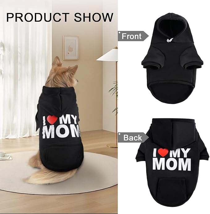 Dog Basic Hoodie Soft Dog Clothes Cold Weather Sweaters for Medium Large Dogs Cozy Fabric Warm Sweatshirt with Leash Hole for Boys (I Love My DAD, Medium (10-20 lbs))