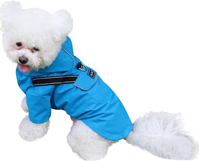 JoyDaog Premium Dog Raincoat with Hood for Medium Dogs,Outdoor Sports Waterproof Doggie Rain Jacket,Puppy Raincoat with Pockets,Blue L