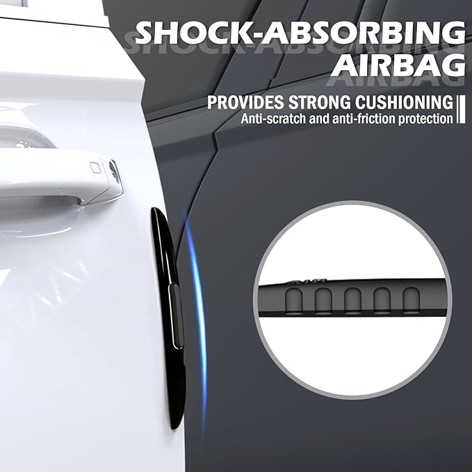 4PCS Car Door Edge Guards with Airbag,De-Static & Anti-Crash Car Door Protector with Dolphin Streamline Design,Universal Cars Doors Edge Protector Exterior Cars Accessories
