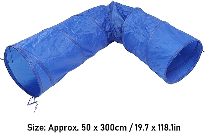 Foldable Dog Agility Tunnel for Training & Play, Sturdy Oxford Fabric, Portable with Carry Bag, 50x300cm Blue Pet Exercise Tunnel
