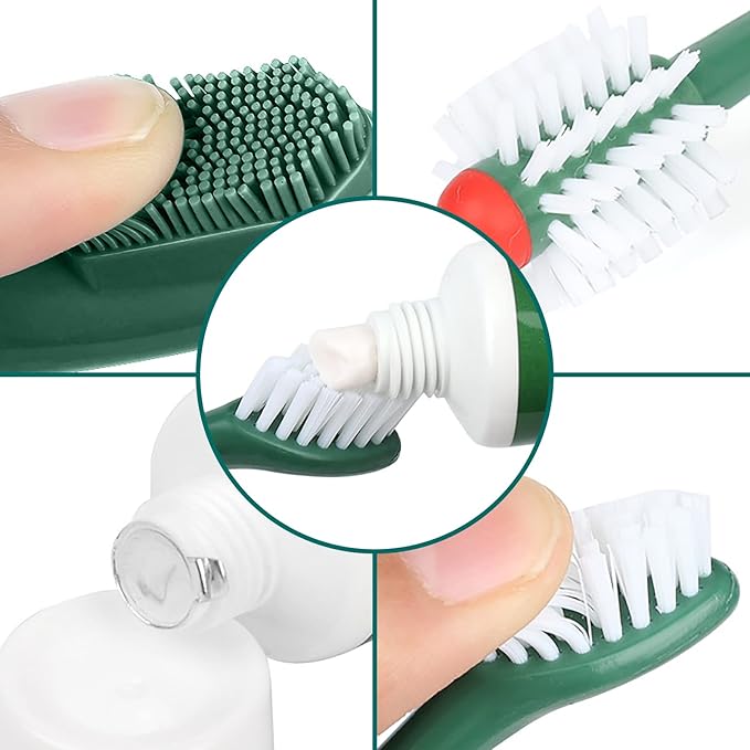 Pet Toothbrush Toothpaste Kit Dog Teeth Cleaning Cat Teeth Cleaning Dental Care Kit Pet Finger Toothbrush, Reduce Plaque & Tartar Buildup, Beef Flavor
