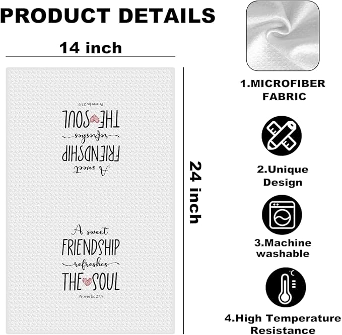 Friendship Gifts for Women, A Sweet Friendship Refreshes The Soul Kitchen Towels 24x14 Inch, Christian Gifts for Women Men, Friend Gift, Reusable Dish Towel Hand Tea Towels for Kitchen Bathroom Decor