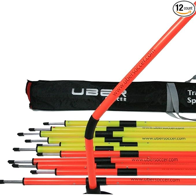 Rugged Soccer Professional Quality Speed and Agility Training Poles - Set of 12 Poles with Carrying Bag