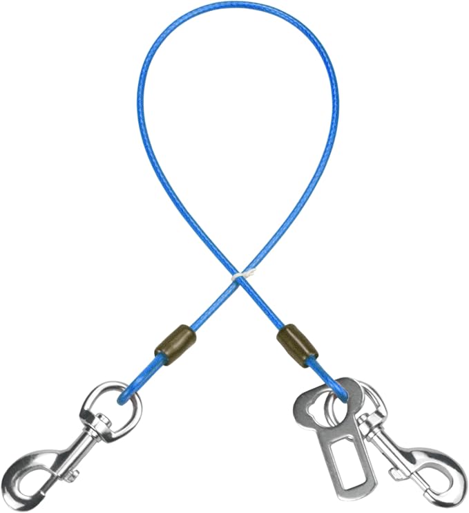 Dog Seat Belt Harness for Car,2pcs Dog Seatbelt of Coated Wire Leash Safety Restraint,No Chew Tether Cable Vehicle Dogs Accessories,Double Clips & Latch (Blue, 16 inch/40 CM)