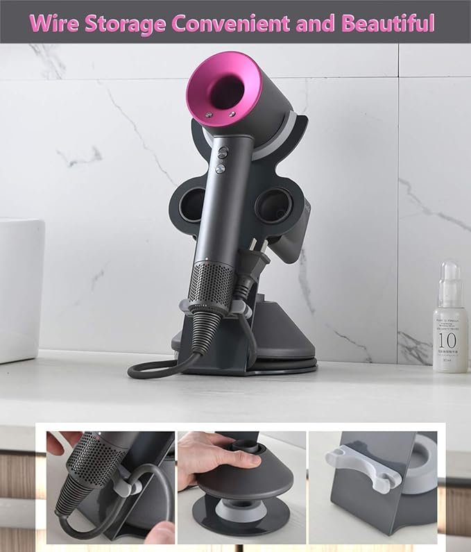 I'SMARTMOON Hair Dryer Stand Holder for Dyson Supersonic(Not Applicable to Supersonic Nural),Aluminum Alloy Bracket Power Plug Holder, Bathroom Organizer for Dyson Supersonic hairdryer(Gray)