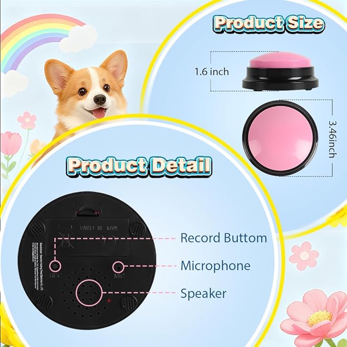 Act boldly Voice Recording Button 8 Colors, Dog Buttons for Communication Pet Training Buzzer, 30 Second Record & Playback, Funny Gift for Classroom Home Red Blue Orange Rose Purpe Green Yellow Pink
