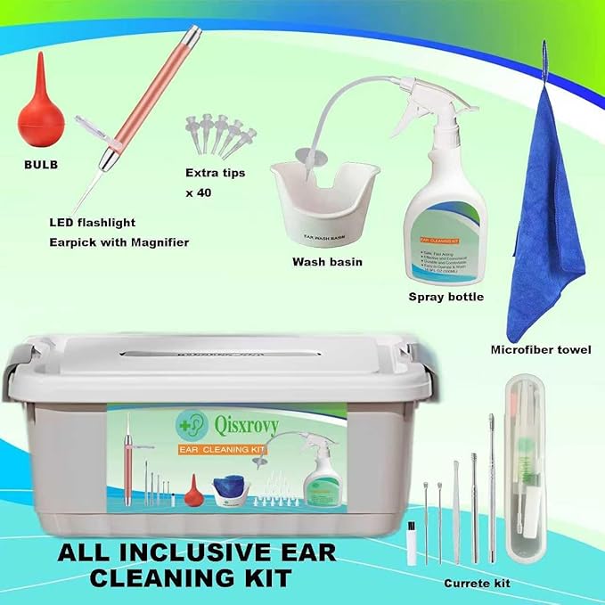 QISXROVY Ear Wax Removal Tool, Ear Cleaning Kit, Safe Ear Irrigation Flushing System for Adults & Kids, Large (50pcs accs), White