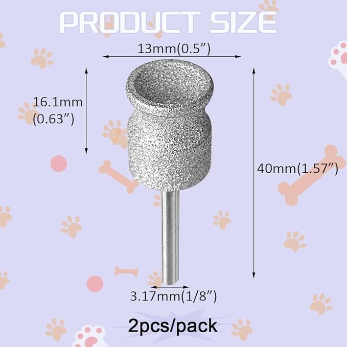2PCS Diamond Dog Nail Grinder Attachment, Diamond Rotory Bit for Dogs&Pets Nail Care, 1/8" Replacement Grinder Wheel Pets Nail Grooming Tools for Medium Large Dogs
