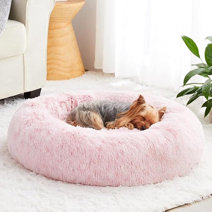 WNPETHOME Calming Dog Bed for Large Dogs, Anti-Anxiety Donut Pet Bed, Fluffy Faux Fur Plush Pet Beds，Warming Cozy Soft Round Lagre Dog Bed for Large Jumbo Dogs, Cat Cuddler Cushion Bed