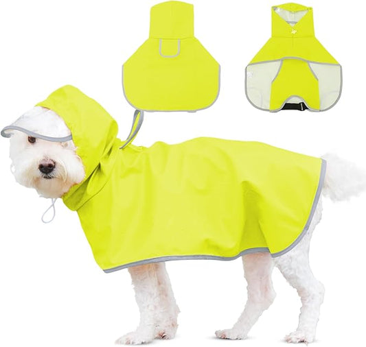 Dog Raincoat for Medium Dogs, Rain Jacket With Clear Hooded, Waterproof Coat With Adjustable Belly Strap, Safety Vest for Outdoor Adventures Walking (Neon Green, L)