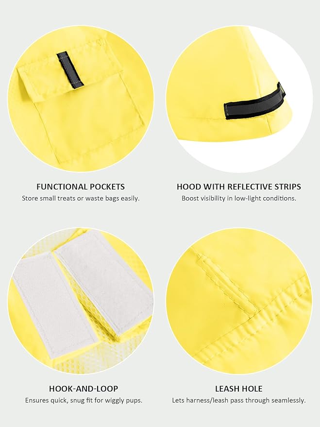 Dog Raincoat Reflective Adjustable Hooded Pet Rain Jacket Poncho with Leash Hole for Dogs S-5XL