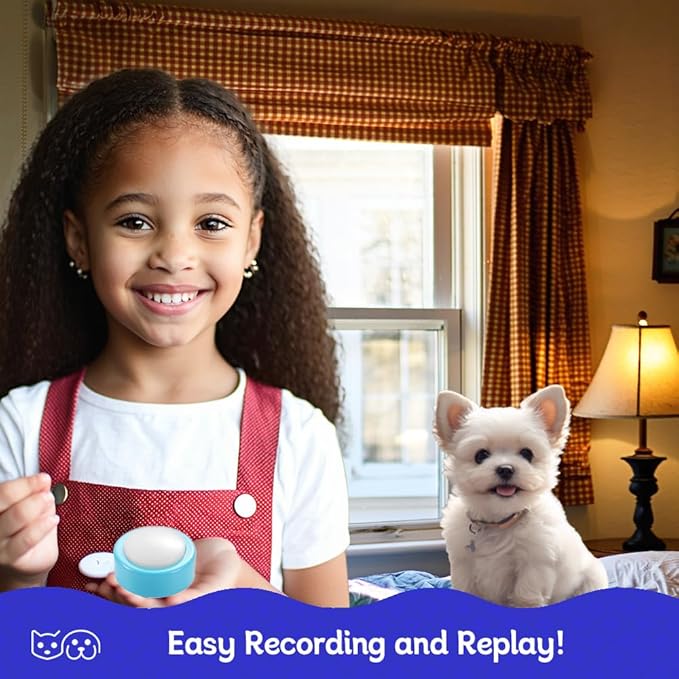 Talking Buttons for Cats & Small Dogs (2-Pack Starter Kit) - Rechargeable Voice Recording Button for Pet Communication, No Batteries Needed, Easy Press for Beginners, 24S Clear Playback, Blue