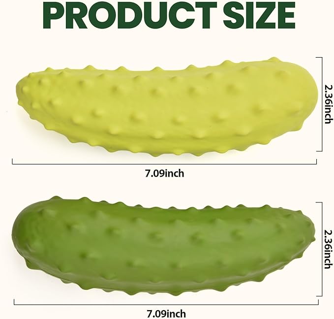 LIFLIX 2PCS Tough Squeaky Dog Toys, Durable Dog Chew Toy with Natural Rubber, Teething Toys for Medium Large Breeds, Cucumber Pickle Shape, Yellow & Green