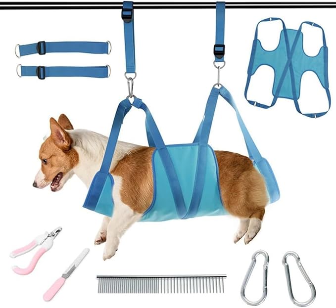 M/L Dog Grooming Hammock Harness Beauty Scissors Nails Sets Dog Cat Hammock Adjustable Can Bear 25kg (Medium)