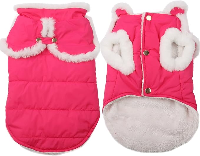 JoyDaog Shawl Design Fleece Lined Warm Dog Jacket for Winter Cold Weather,Soft Windproof Medium Dog Coat,Pink XL