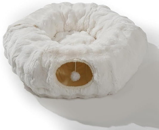 2 in 1 Luxury Plush cat Tunnel with cat Bed for Small Medium Large Cats,Multifunctional Cat Toys.