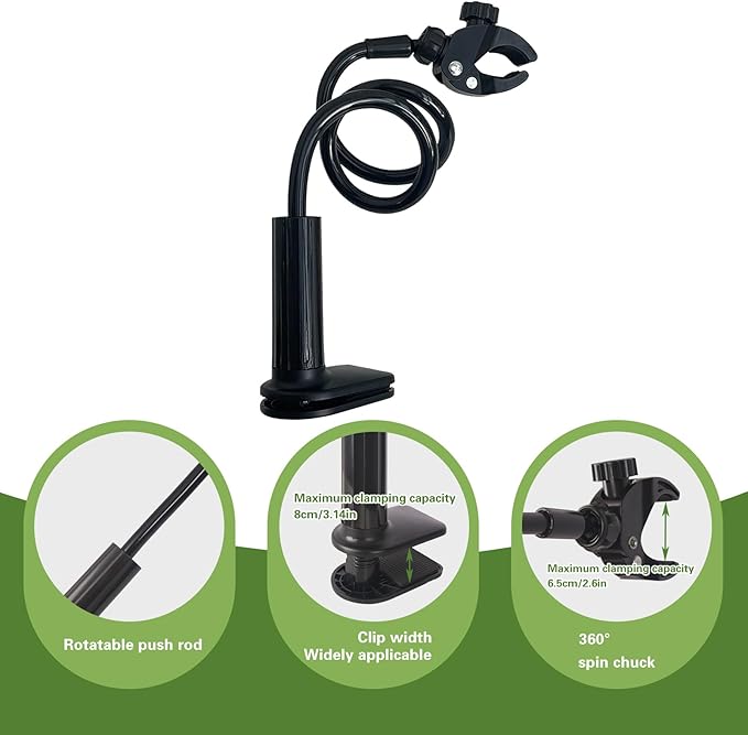 Dog Hair Dryer Holder, Black Alloy Flexible Hair Dryer Stand 360° Rotating Hands-Free Stand with Adjustable Clamp, for Pet Dog Cat Grooming (Black)
