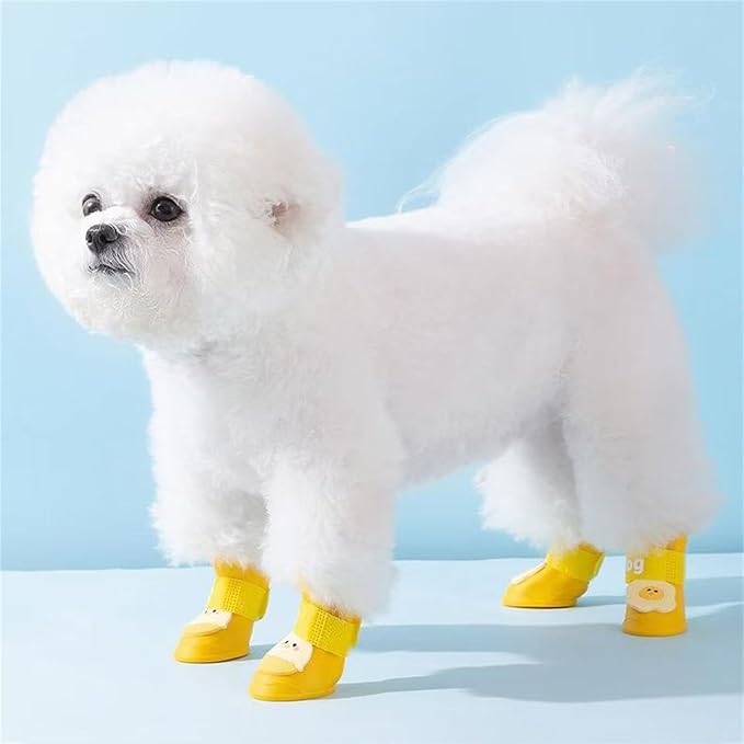4Pcs Waterproof Dog Boots Dog Shoes for Snow and Rain Teddy Pomeranian Bichon Small Dogs Boot Size Runs Small Please Check The Size Carefully (Yellow, Large(8-15Ib))