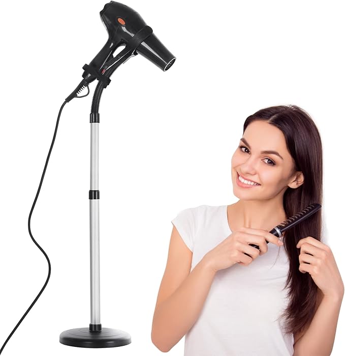 Erytlly Hair Dryer Stand Hands Free 360-Degree Rotating Adjustable Height Metal Hair Dryer Stand Blow Dryer Holder About for 0.5kg Hair Dryer in Bathroom, Vanity, Makeup Room