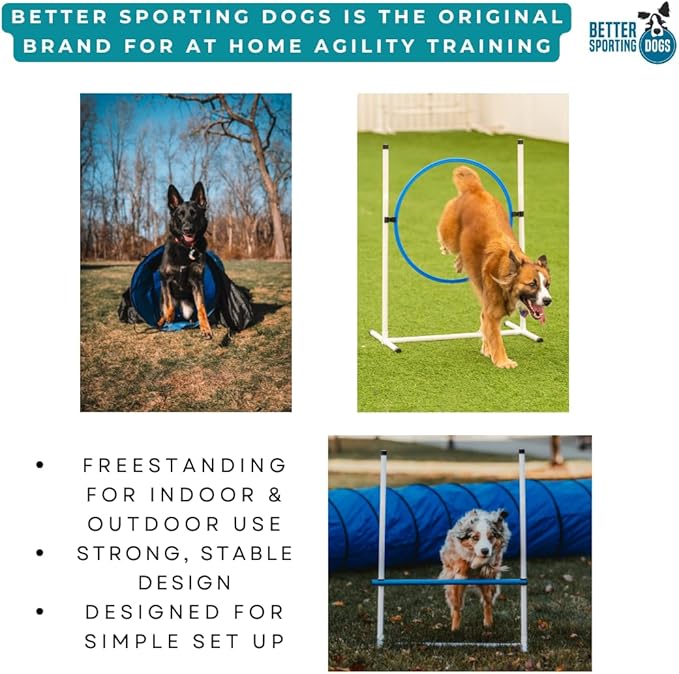 Better Sporting Dogs 3 Piece Essential Dog Agility Equipment Set | Agility Jump | Tire Jump | 10’ Tunnel with Sandbags