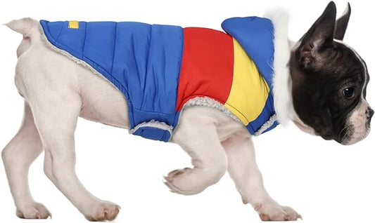 HDE Dog Puffer Jacket Fleece Lined Warm Dog Parka Winter Coat with Harness Hole 90s Colorblock - M