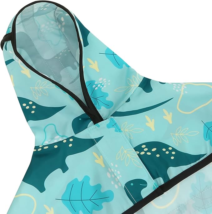 HDE Dog Raincoat Jacket Reflective Adjustable Hooded Pet Poncho Rain Coat with Leash Hole for Small to X-Large Dogs Dinosaurs - L
