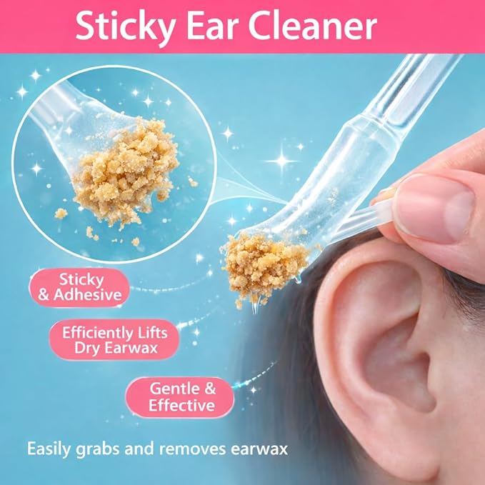 Sticky Ear Cleaning Stick 24 Pack, Adhesive Ear Cleaner with Washable Design, Reusable Soft Sticky Ear Swabs for Gentle Ear Cleaning, Portable Ear Wax Removal for Adults (Olive Green)