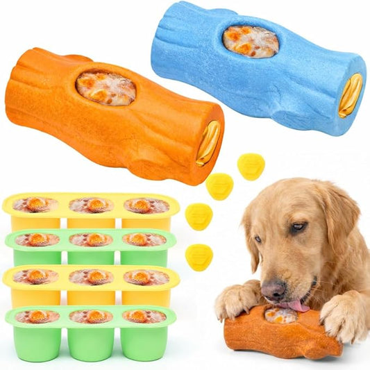 2 Pack Dog Toys for Aggressive Chewers, Interactive Indestructible Dog Toys with Frozen Treat Function, Durable Dog Puzzle Toy for Large & Medium Dogs, Reduces Anxiety, Orange & Blue