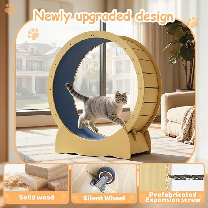Upgraded Cat Exercise Wheel for Indoor Cats with Silent, Oversized Cat Running Wheel with Carpeted Runway for Fitness Activity Center Running (Oak)