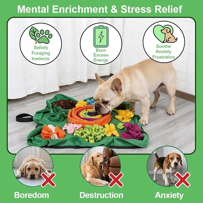 Vextronic Snuffle Mat for Dogs Large Breed Small Medium, 25''x25'' Dog Sniffing Mat, Interactive Puzzle Foraging Mat for Dogs, Dog Slow Feeder Mat, Encourages Natural Foraging Skills for Cats Rabbits