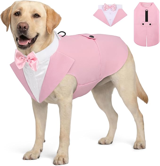 AOFITEE Dog Tuxedo for Large Dogs, Formal Dog Suit and Tie, Gentle Dogs Wedding Party Suit Bow Tie Shirt, Pet Wedding Outfit with Detachable Bowtie Collar for Christmas Halloween Dress Up