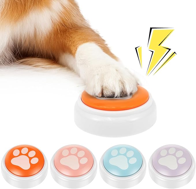 4Pcs Dog Speaking Button Voice Recording Pet Talking Button Starter Set for Communication Training Color Coded for Dog Cat and Other Pet