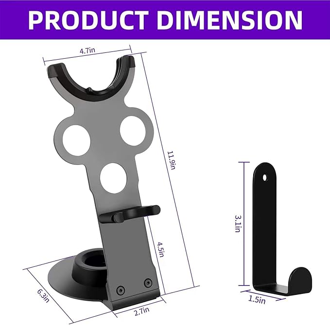 I'SMARTMOON Hair Dryer Stand for Dyson Supersonic,Magnetic Absorption Storage,Heat Resistant Alloy Anti Slip Base,Minimalist Space-Saving Design for Bathroom Countertops,Stylists Daily Routine