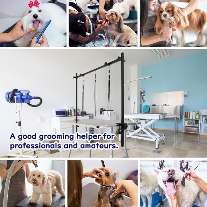 KELIXU Dog Grooming Arm with Clamps - H Shape, Pet Grooming Table Arm with 3 Loop Noose, Pet Grooming Supplies for Large/Medium/Small Pets, 32" Height Adjustable and 34" - 50" Width Adjustable, Black