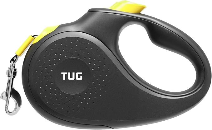 TUG 360° Tangle-Free Retractable Dog Leash | 16 ft Strong Nylon Tape (Small, Black/Yellow)