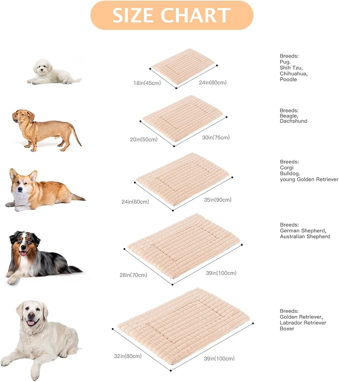 BVAGSS Dog Bed Washable Crate Mattress,Anti-Slip Memory Foam Soft Warm Pet Cushion for Small Medium Dogs, Calming Fluffy Sleeping Kennel Pad XH082 (24''x18'',Apricot)