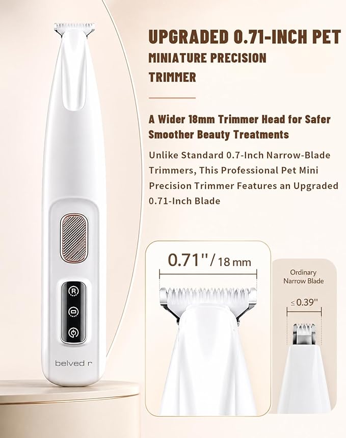 Pet Micro Precision Trimmer - Upgraded 0.71in Blade Dog Hair Trimmer for Grooming Paws Eyes Ears Butt, 50dB Quiet Cordless Shaver, 90 Min Runtime Cat Shaver Grooming Kit