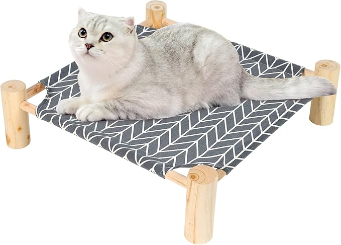 Patas Lague Cat and Dog Hammock Bed for Small Dogs, Brethable Wooden Cat Pet Rabbit Elevated Cooling Outdoor Bed Cots Furniture for Summer Arrow