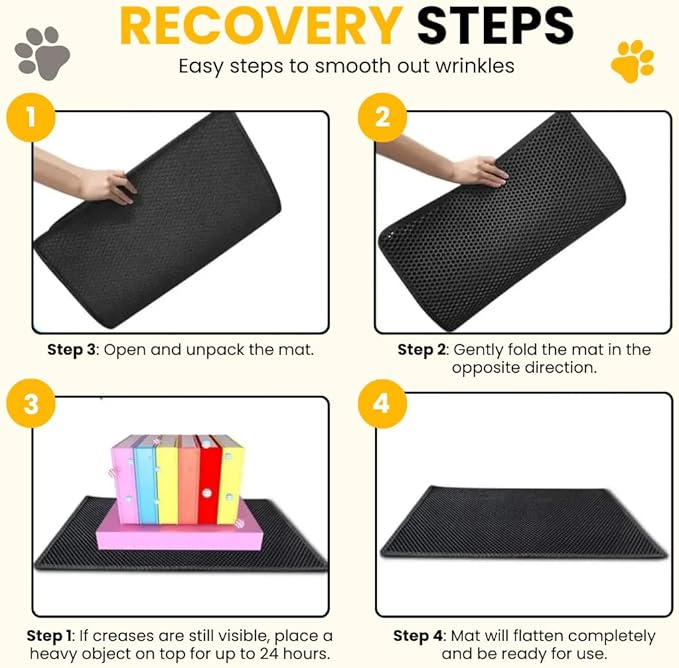 Andalus Brands Medium Cat Litter Mat - Waterproof & Urine-Proof Litter Box Mat, Non-Slip Kitty Litter Mats for Floor, Easy to Clean Litter Trapping Design (24" x 15", Black)