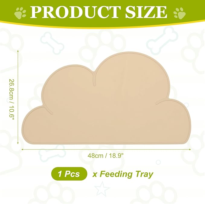 Silicone Pet Feeding Mat, Waterproof Dog Cat Food Bowl Placemat Tray Anti-Slip with Raised Edge Foldable Heat-Resistant (Beige, Cloud Shape), Intended for Cat Dog Water Bowl