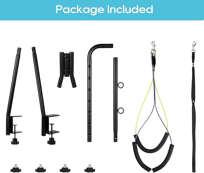 Adjustable Dog Grooming Arm with Dual Clamp, 23″–35″ Height, Dog Grooming Table Arm with Hammock and No-Sit Holder, Grooming Restraint for Small Medium Dogs at Home or Salon