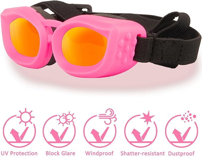 Dog Goggles Small Breed, UV/Wind/Dust/Fog Protection Pet Sunglasses with Adjustable Strap,Outdoor Dog Sunglasses for Small Dogs,Easy Wear