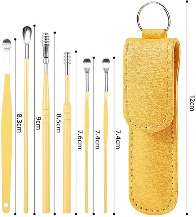 12 Pcs Ear Pick Earwax Removal Kit, Ear Cleaning Tool, Stainless Steel Earwax Removal Tool with Leather Storage Box (Black&Yellow)