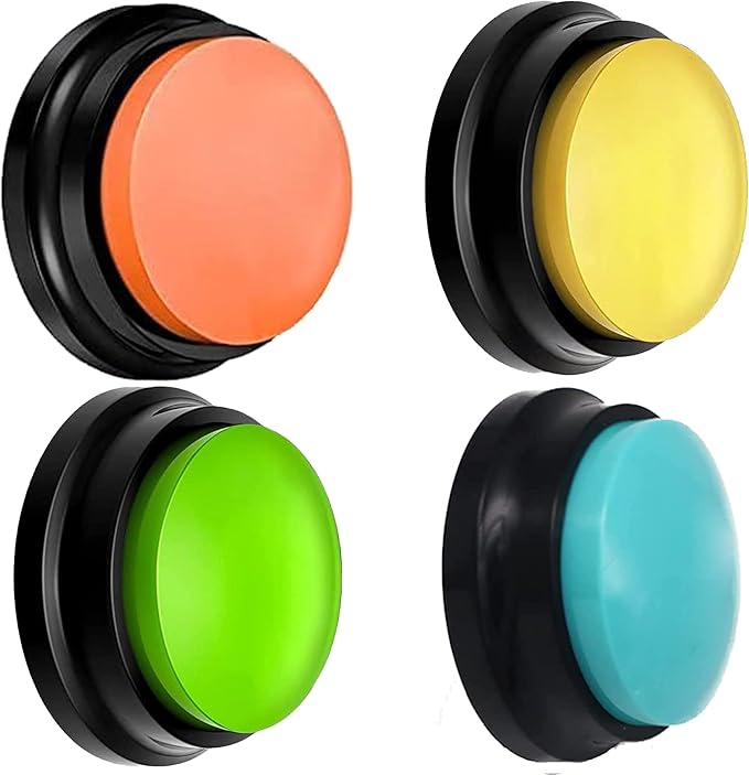 Dog Buttons for Communication, 4 Color Voice Recording Buttons, Dog Communication Buttons Training Talking Buttons for Pets, 30 Second Record & Playback, Funny Gift for Study Office Home (4 Pack)