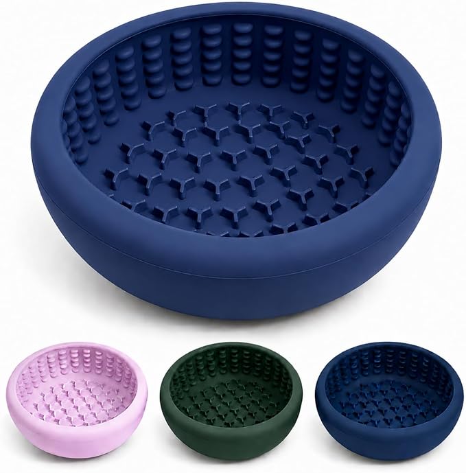 Slow Feeder Dog Lick Bowl, Freeze Silicone Feeding Dogs Licking Bowls for Anxiety Relief, Non-Slip Enrichment Puzzle Pet Treat Dispenser for Distraction, Lick Mat Pads for All Dogs Cats (Blue, Large)