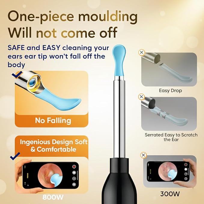 Ear Wax Removal Tool with Camera - 1296P HD Ear Cleaner Otoscope with 6 LED Lights, Wireless Earwax Remover Kit with 8 Pcs Ear Picks, WiFi Ear Scope Cleaning Kit for iPhone (Onyx)