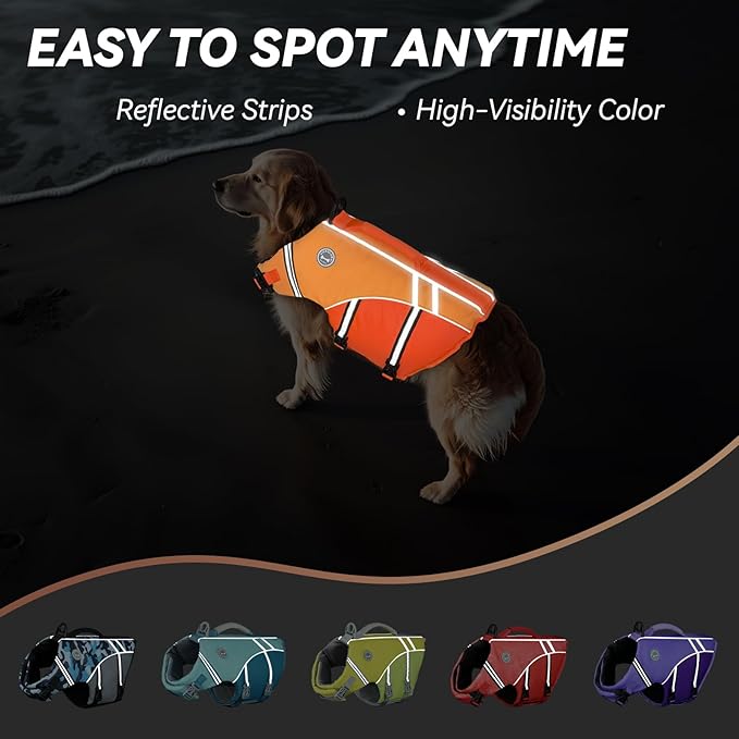 VIVAGLORY Sports Style Dog Life Vest, Dog Life Jacket for Swimming & Boating, Ripstop & Buoyancy for Puppy Doggy, Lifejacket with Handle, S, Dark Orange