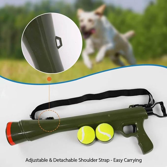 Dog Ball Launcher for Pet, Dog Ball Thrower Launcher with 2 Tennis Balls & Shoulder Strap, 23.4" Long-Range Ball Launcher Toy for All Dog Breeds, Green
