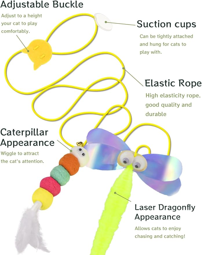 CAPHONT Hanging Interactive Cat Toy for Indoor Cats, 3 Pack Retractable Cat Feather Toy Kitten Toys with Bell/Elastic Rope/Adjustable Buckle for Play Chase Exercise Teaser