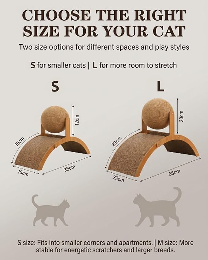 Wobble Ball Cat Scratcher, 2 in 1 Wood Interactive Cat Arch Scratching Ball on Stand with Arched Bridge and 360° Rotating Hanging Sisal Balls for Indoor Cats Kittens(Small)